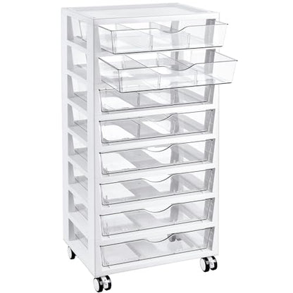 Vtopmart 8 Tier Rolling Cart with Drawers, Clear Plastic | Removable Dividers, Visible Storage, Sturdy Design, For Building Blocks, Toys, Art, Office & Craft Supplies - style: 8 Tier 8 Drawers