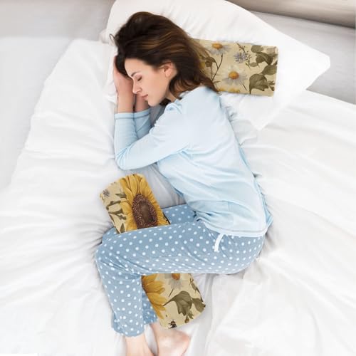 Bolster Pillow Neck Pillow Round Soft Health Memory Foam Pillows Long Cylindrical Body Pillow with Removable Cover Cute Back Yoga Beige Sunflowers and Daisy Bees01 17" x 5.5" - color: Beige Sunflowers and Daisy Bees01