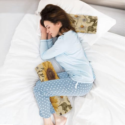 Bolster Pillow Neck Pillow Round Soft Health Memory Foam Pillows Long Cylindrical Body Pillow with Removable Cover Cute Back Yoga Beige Sunflowers and Daisy Bees01 17" x 5.5" - color: Beige Sunflowers and Daisy Bees01
