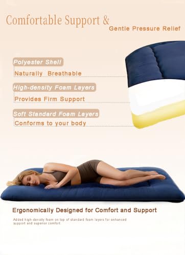 Japanese Floor Mattress,3.5" Thicken Futon Mattress Tatami Mat - color: Navy Blue, size: Twin (80”L × 39“W)