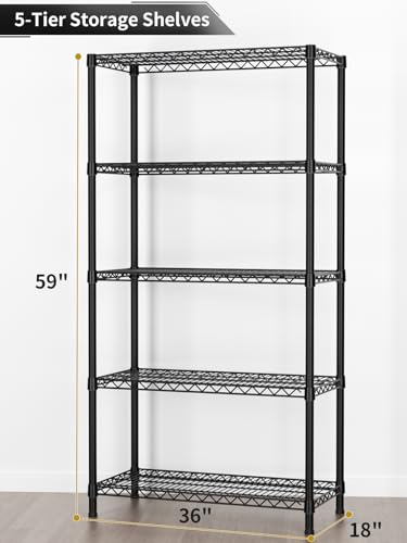 Golpart 5Tier Adjustable Storage Shelves Metal Wire Shelving Standing Shelf - color: Black, size: 5-tier-18"Dx36"Wx72"H