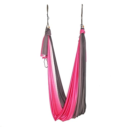 Aerial Yoga Hammock Aerial Pilates Silk Yoga Swing Set Inversion Equipment include daisy Chain, Pose Guide 5.5 yards - color: Flame Color
