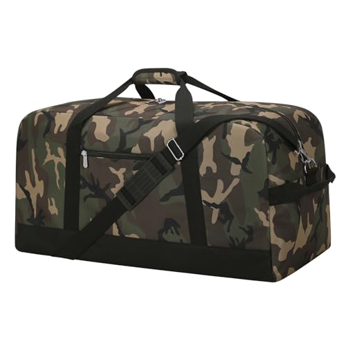 55L Large Duffle Bag for Men Travel - 25 inch Sports Duffel Bag with Hard Bottom - Camo - color: Camo