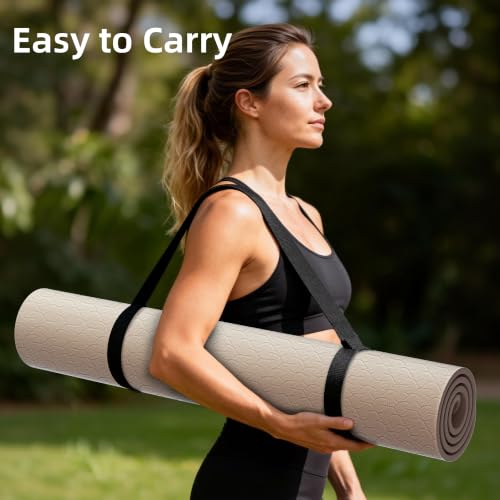 HAHE Extra Wide Yoga Mat, 72"x40"x0.4"Thick, Large Exercise Mats - color: Coffee Beige