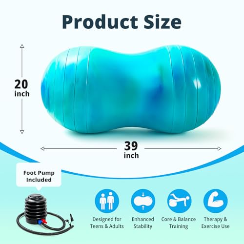18''/20'' Peanut Ball for Kids & Adults, Anti-Burst Exercise Ball - color: Blue-green, size: 20''(50cm*100cm)