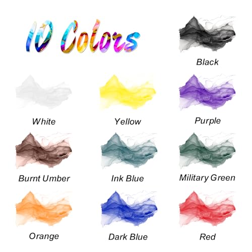 Roizefar Acrylic Paint Ink Set, 10 Colors Liquid Acrylic Paint for DIY | 2 Brushes & 1 Palette, Drawing Ink Set, Artists Inks, Ideal for Pouring Art, Mixed Media Projects (20 ml/0.68 fl oz)