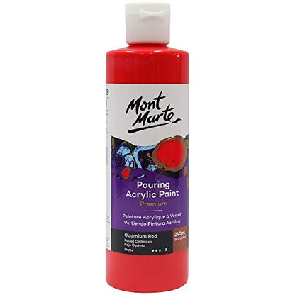 Mont Marte Premium Pouring Acrylic Paint, 240ml (8.11oz),Cadmium Red, Pre-Mixed Acrylic Paint, Suitable for a Variety of Surfaces Including Stretched Canvas, Wood, MDF and Air Drying Clay. - color: Cadmium Red, size: 8.12 Fl Oz (Pack of 1)