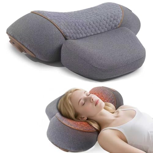 3-in-1 Neck Massager Pillow with Heat - Electric Deep Tissue Massage for Neck & Shoulder Pain Relief, Portable Hump Corrector, Memory Foam Massaging Pillow for Home, Car, Office - color: Gray