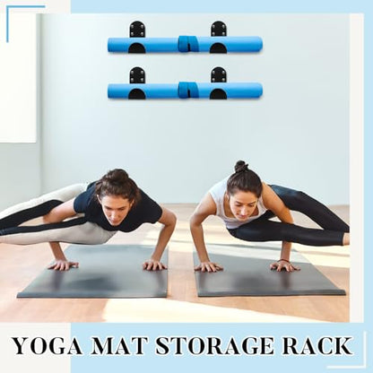 Yaocom 4 Pcs Yoga Mat Storage Rack Wall Mount Holder Exercise Mat Hanger Foam Roller Wall Hooks Gym Organizer for Hanging Fitness Bands Yoga Strap Home Gym