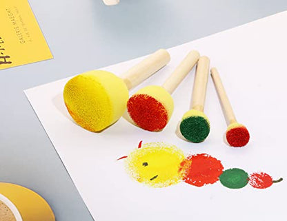 Foam Sponge Brushes Set Penta Angel 8Pcs Multi Size Round Painting Sponges Tools with Wood Handle for Acrylic Stains Watercolor Varnishes and Crafts DIY(Mixed Size, Yellow) - size: Mixed Size
