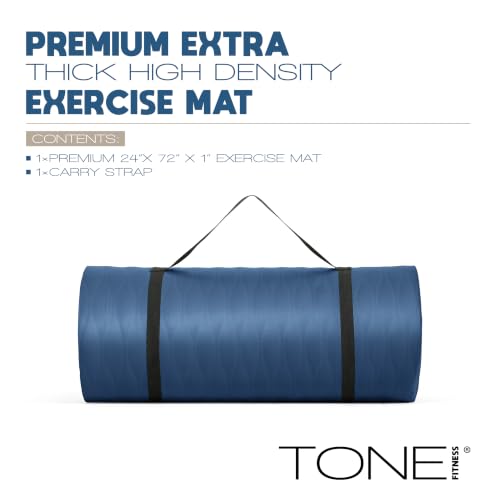 Tone Fitness 1-Inch Thick Yoga Mat | High-Density, Non-slip Exercise Mat with Carrying Strap for Yoga, Pilates, & Home Gym Workouts | Multiple Options - color: Blue, style: Mesh