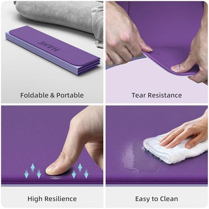 HAHE Extra Wide Folding Exercise Mat 75"x40"x0.4" TPE Fitness Mat | High Density Foldable Yoga Mat, Non-Slip Yoga Mat for Home Gym, Strength Training, Travel, 7-Fold Portable for Women, Men - color: Deep Purple & Light Purple