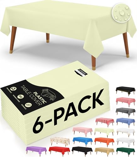 Utopia Kitchen Plastic Table Cloth Disposable [Ivory, 6 Pack] | Rectangle Tablecloth Waterproof Stain Resistant Party Table Cover - color: Ivory, size: 54X108 Inch - 6PC
