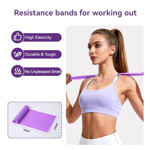 Pilates Kit for Women,15 Inch Magic Circle, 6 Multi-Level Resistance Bands,Yoga Ball Socks, Back Neck Stretcher ,14-Piece Full Body Toning Pilates Equipment for Beginners, 15 Min Daily Routine - color: Purple