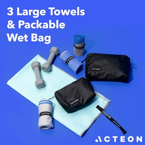 Acteon Microfiber Quick Dry Gym Towel, Silver ION Odor-Free Mega Absorbent Fiber Fast Drying Men Women Workout Gear for Body Sweat, Camping, Working Out Travel Towels – 3 Pack, 30x16, Laguna - color: Laguna, size: Pack of 3
