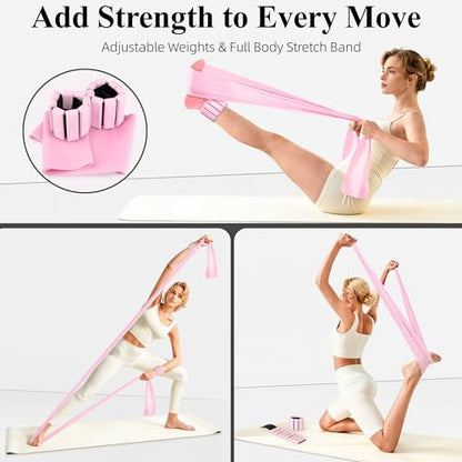 Pilates Kit for Home Workouts, Pilates Equipment, Pilates Ring and Ball, Ankle Resistance Bands with Cuffs, Exercise Bands and Socks, Home Pilates Essential Kit for Women & Beginners