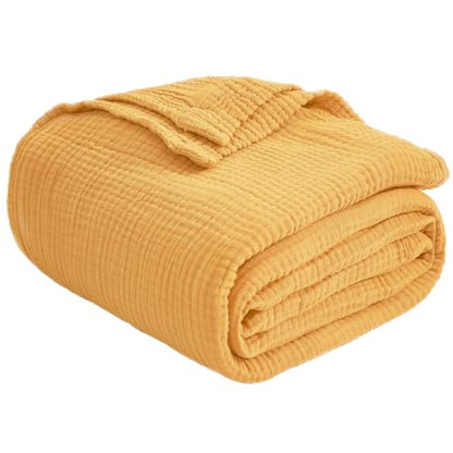 EMME Cotton Muslin Large Throw Blanket Couch Breathable Gauze Soft Lightweight Bed Blankets Adults (Heather Yellow, 50"x70") - color: 12 - Yellow, size: Large Throw (50" X 70")