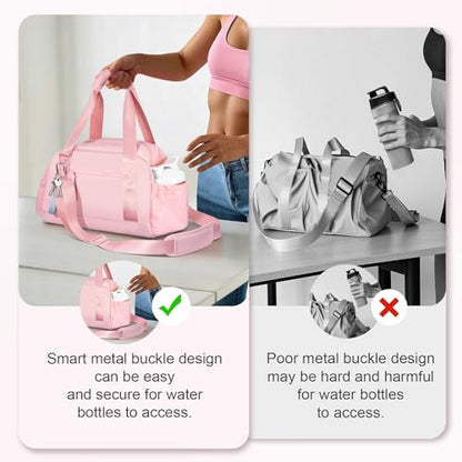 Mini Gym Bag for Women Girls Small Gym Tote Bag with Wet Compartment Waterproof Travel Duffle Bag Cute Workout Sport Bag - color: Pink-14in