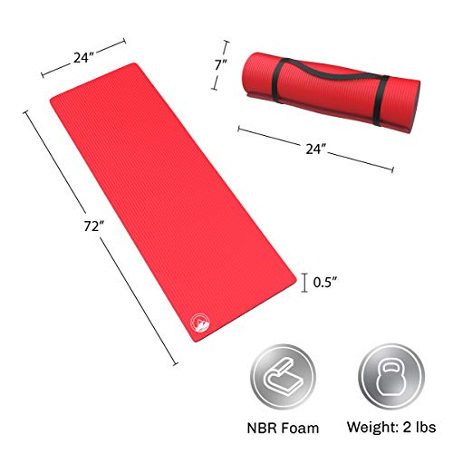Foam Sleeping Pad - Lightweight Mat for Camping, Cots, Tents, Backpacking, and Yoga - Non-Slip and Waterproof with Handle by Wakeman - color: Red