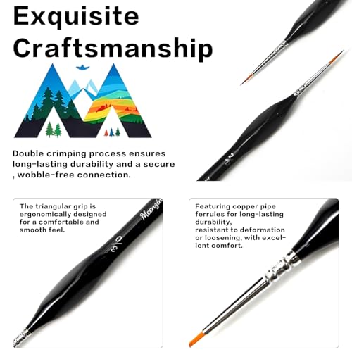 10 Pcs Detail Paint Brush Set | Copper Tube, Double-Wire Binding, Birch Wood Triangular Grip for Oil, Watercolour, Acrylic & Digital Art - color: 10pcs Black Combo Set