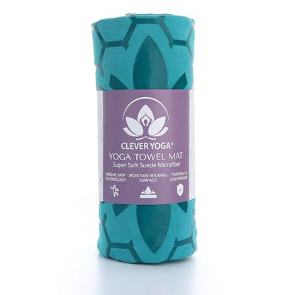 Clever Yoga Hot Yoga Mat Towel – Non-Slip Grip for Hot Yoga, Sweat Absorbent, Honeycomb Silicone Grip, Stays Flat – Ideal for Pilates, Travel, Washable & Lightweight - Turquoise - color: Turquoise