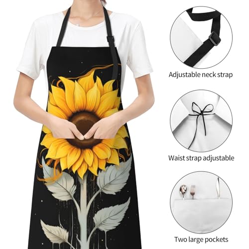 Artist Painting Apron with 2 Pockets Painters Art Aprons Gifts for Women Men - color: One Sunflower Art