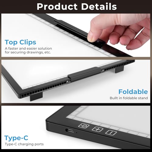 Rechargeable A4 Diamond Art Light Board with Stand, Tracing Light Box | Bylitodt 6 Brightness Artist Table with Clip, LightBoard for Drawing, Weeding Vinyl, Sketching, Diamond Painting Accessories - size: A4