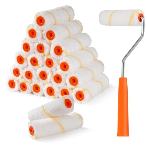 24 Pack Microfiber Paint Roller 4 Inch, 3/8 Inch Nap | Mini Paint Roller Covers, Small Paint Roller with Roller Frame, Ideal for Walls, Ceilings, Doors - size: 4 Inch,24 Pack