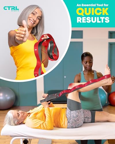Stretching Strap with Loops, Non Elastic Stretch Band for Physical Therapy - color: Red
