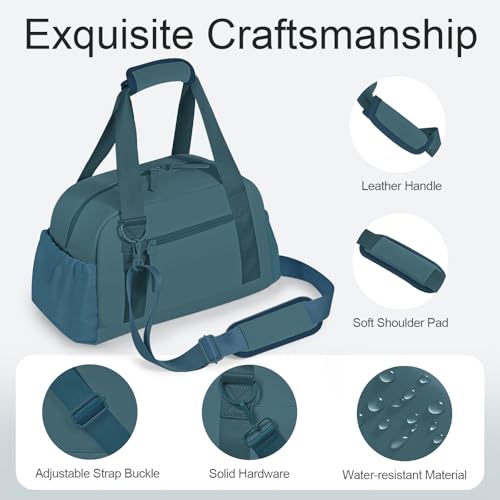 Mini Gym Bag for Women Girls Small Gym Tote Bag with Wet Compartment Waterproof Travel Duffle Bag Cute Workout Sport Bag - color: Dark Cyan-14in