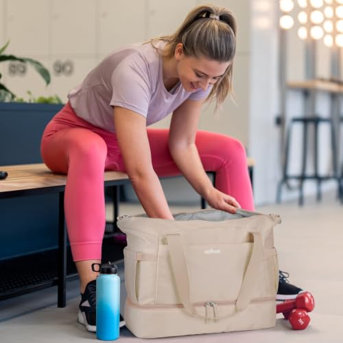 Gym Bag for Women, 45L Carry On Travel Duffel Bag with Shoes Compartment - color: Brown, size: Large
