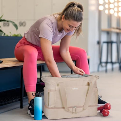 Gym Bag for Women, 45L Carry On Travel Duffel Bag with Shoes Compartment - color: Brown, size: Large
