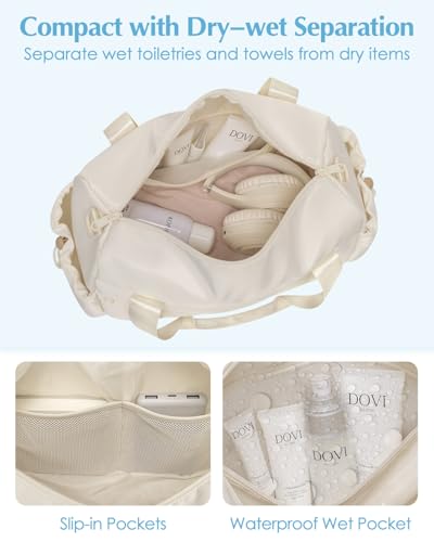 Small Gym Bag, Mini Gym Bag with Yoga Mat Holder & Wet Compartment, Beige - color: Beige