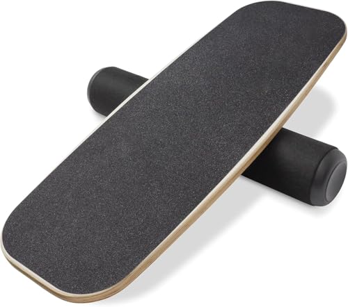Balance Board Surf Trainer with Adjustable Stoppers - 2 Different Distance Options Balance Board for Surfing, Snowboarding, Skiing, Skateboarding, 300lbs Capacity - color: Black