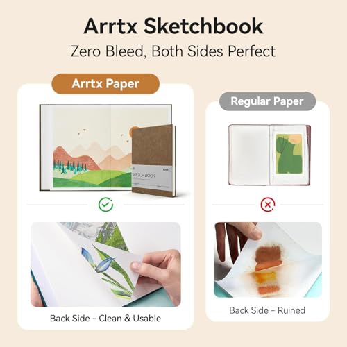 Arrtx A5 Premium Sketchbook, 96 Pages, 50% Cotton, 230 GSM, Hardcover | Acid-Free Paper, Thick 230GSM Drawing Pad. Ideal for Watercolor, Ink, Pencil & Art Professionals - color: Brown