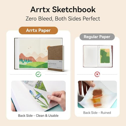 Arrtx A5 Premium Sketchbook, 96 Pages, 50% Cotton, 230 GSM, Hardcover | Acid-Free Paper, Thick 230GSM Drawing Pad. Ideal for Watercolor, Ink, Pencil & Art Professionals - color: Brown
