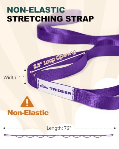 Trideer Non-Elastic Stretching Strap with Loops for Physical Therapy & Rehab, Knee Hip Leg ROM Post-Surgery, Yoga Strap for Stretching, Leg Lifter Strap Mobility Aid, Hamstring Calf Back - color: Purple/75"x1"