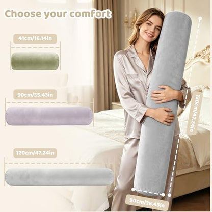 IFOYO Velvet Round Body Pillow Cover with Zipper, 47" x 8" Ultra-Soft Bolster Pillow Cover Machine Washable Long Round Pillow Case for Sleeping & Bedroom, Living Room, Case Only, Gray - color: Gray, size: 47"