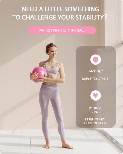 LIONSCOOL Pilates Ring Set 14" Magic Circle, 9" Mini Ball, Resistance Bands | Foam-Padded Fiberglass Pilates Ring, 400 lb Anti-Burst Ball, Latex Bands, Guide & Bag, Pilates Equipment Kit for Home Workout - color: Pink