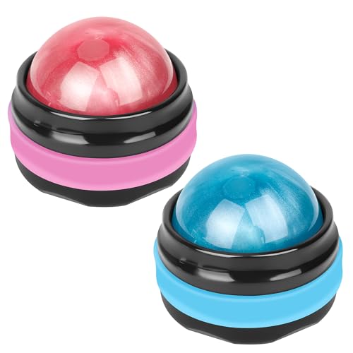 Coolrunner Massage Ball, 2-Pack Handheld Manual Roller Massager, Blue+Pink | Self Massage Therapy and Relax Full Body Tools, For Sore Muscles, Shoulders, Neck, Arms, Legs, Back, Foot, Body - color: Blue+pink