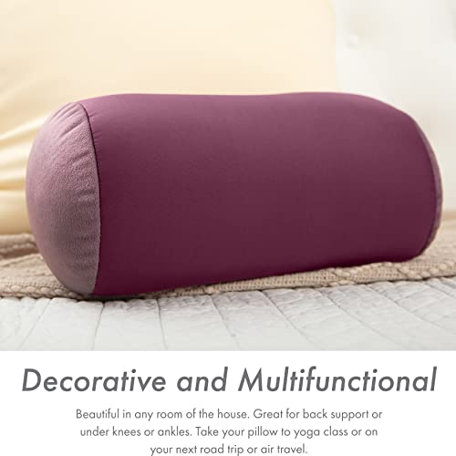Microbead Bolster Neck Roll Pillow, 14x8 in Cylinder Tube, Burgundy Merlot | Silky feel fabric helps prevent wrinkles & hair breakage; feather-light beads gently cushion head & shoulders as you rest - color: Burgundy - Merlot
