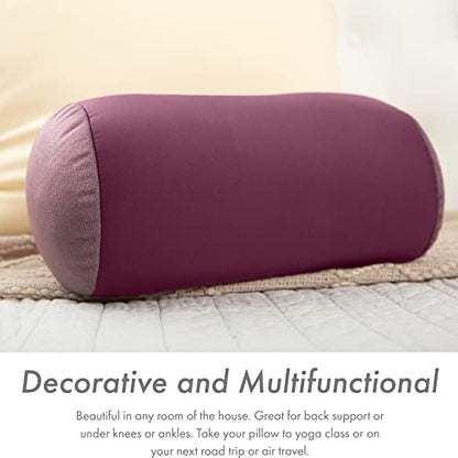 Microbead Bolster Neck Roll Pillow, 14x8 in Cylinder Tube, Burgundy Merlot | Silky feel fabric helps prevent wrinkles & hair breakage; feather-light beads gently cushion head & shoulders as you rest - color: Burgundy - Merlot