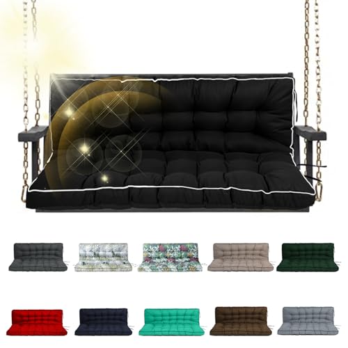 Porch Swing Cushion Three Seat Waterproof, Black, 40 x 63in - color: Black, size: 40 x 63in