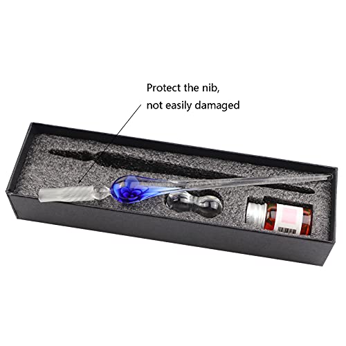 glass ink pen,Glass Dip Pen Set -Calligraphy Pen Signature Pen Writting ，Christmas Gifts Business Gifts Holiday Gift (Blue flower)