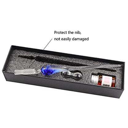 glass ink pen,Glass Dip Pen Set -Calligraphy Pen Signature Pen Writting ，Christmas Gifts Business Gifts Holiday Gift (Blue flower)