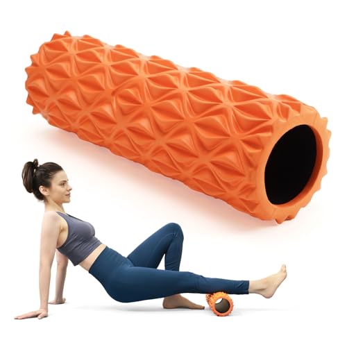 Foam Roller, 15 inch High Density Massage Roller for Exercise - color: Orange