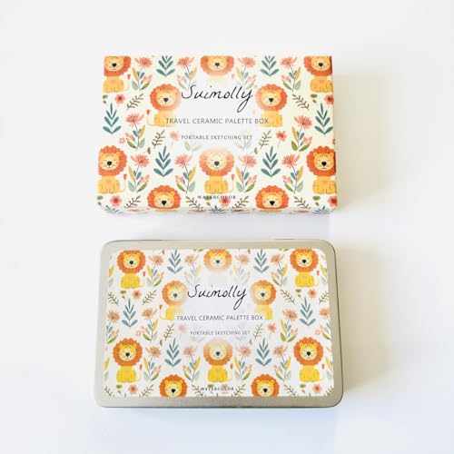 Watercolor Palette,Portable Travel Ceramic Palette,Small Travel Metal Paint Boxwith Porcelain Palette (18Well)