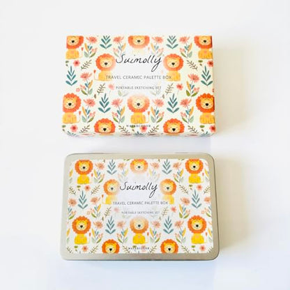Watercolor Palette,Portable Travel Ceramic Palette,Small Travel Metal Paint Boxwith Porcelain Palette (18Well)