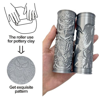 Pottery Clay Animal Texture Roller,Polymer Molding Art Hand Rollers Tools,Embossing Pattern Rolling Pins for DIY Crafts Making,4.1 Inches,Hummingbird and Owl,2 Piece - color: Hummingbird and Owl