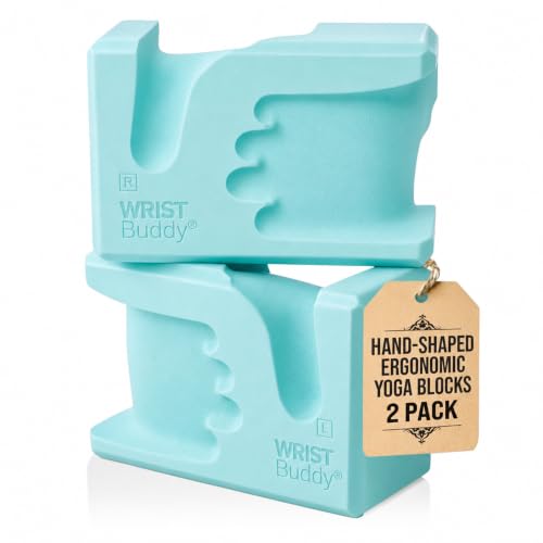 WRISTBuddy® Yoga Blocks 2 Pack, High Density Non-Slip, Hand-Shaped Design | 60% less wrist pressure —patented hand-shaped design eases wrist discomfort for yoga, Pilates, push-ups, planks & handstands. - color: Aqua